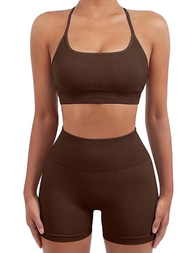 SUUKSESS Women Seamless Workout Sets Strappy Sports Bra High Waist Booty Shorts Outfits thumbnail 4