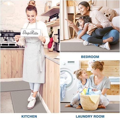 StepRite Kitchen Mats, 2PCS Kitchen Rugs, Cushioned Anti Fatigue Kitchen Mats for Floor, Non-Slip Standing Desk Mat, Waterproof Kitchen Rug Set for Kitchen, Floor, Office, 17.3"x30"+17.3"x47", Khaki thumbnail 6