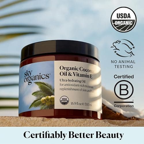 Sky Organics - Organic Coconut Oil & Vitamin E, 16.9 fl oz - Skin & Hair Ultra-Hydrating Oil - Fatty Acids & Antioxidants - Natural, Vegan & Cruelty Free - Skin Care & Hair Care w Ebook thumbnail 6