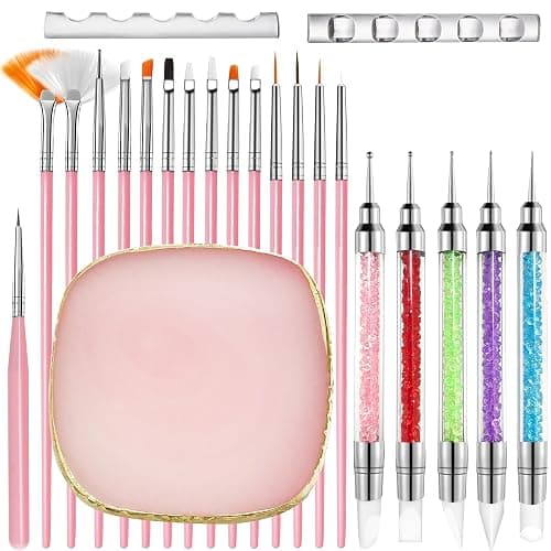 Nail Art Brushes, 23Pcs Set Nail Art Tools, including 2 Way Nail Art Sculpture Pen Dotting Pen Tools, Nail Art Brushes with Nail Brush Brackets, Resin Nail Art Palette for Nail Art DIY Tools (Pink) - Image 1