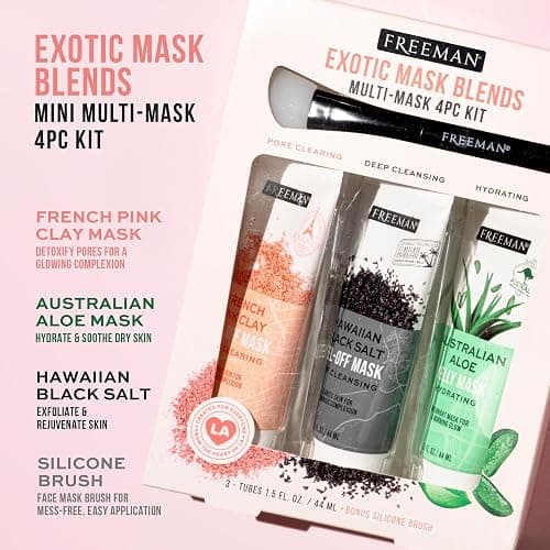 Freeman Exotic Blends Facial Mask 4 Piece Set, Peel-Off & Jelly Masks, Cleansing, Pore-Clearing & Hydrating Facial Masks, For All Skin Types, Includes Silicone Mask Brush, Vegan & Cruelty-Free thumbnail 2