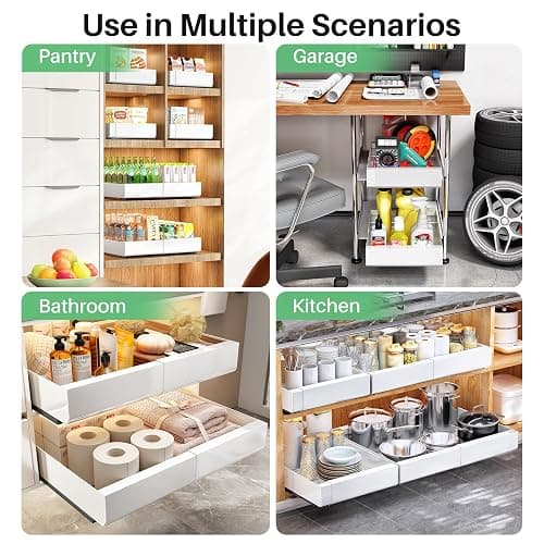 Pull out Cabinet Organizer, 2-pack, Expandable(12"-20") Heavy Duty Slide out Drawers Fixed with Adhesive Nano Film for Pots, Roll out Shelf Storage for Kitchen Base Cabinet Organization(3 Rails) thumbnail 9