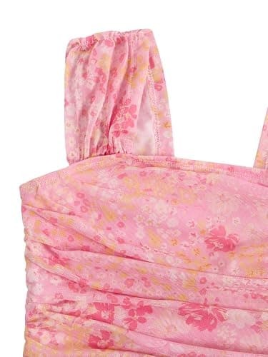 Milumia Girl's Ruched Floral Print Tank Top Square Neck Sleeveless Cropped Tops thumbnail 2