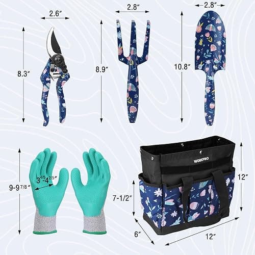 WORKPRO 5PCS Garden Tool Set, Aluminum Heavy Duty Gardening Tool Set with Garden Tool Bag, Outdoor Garden Hand Tools, Blue Insect and Flower thumbnail 3