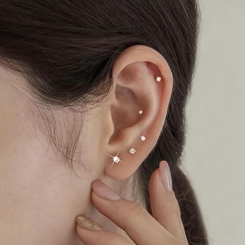 Small Gold Stud Earrings Set for Women Men, Hypoallergenic Cubic Zirconia Mini Stud Earrings for Women, 14K Gold Plated Tiny Cartilage Earrings Set for Multiple Piercing 5 Earrings Pack thumbnail 2