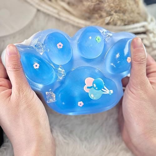 Pawfect Tail Big Taba Squishy Cat Paw, 5 in Large Paw Squeeze Toy Glittering Blue & White for Stress Relief and Relax, Sticky Squishies Fidget Toys for Party Favors Novelty Things Birthday Gift thumbnail 5