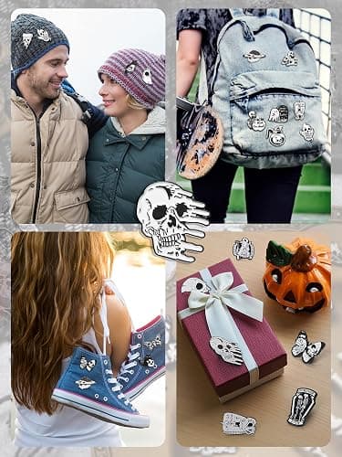 Ferraycle 30 Pieces Halloween Enamel Pins Set Horror Enamel Pins for Backpacks Cool Skeleton Ghost Butterfly Cat Lapel Pin Steampunk Brooches Pin for Hats Clothes Women Men thumbnail 6