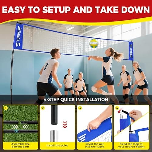BAGAIL Volleyball Net, 12ft/20ft Portable Volleyball Net for Backyard - Adjustable Height, Heavy-Duty Frame, Freestanding Design - Portable Outdoor/Indoor Volleyball Set with Carry Bag thumbnail 6