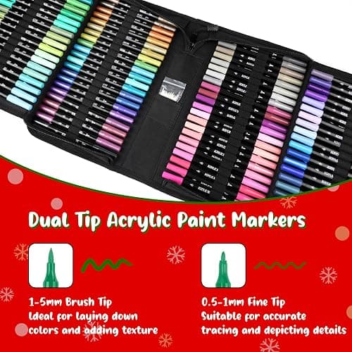 120 Colors Acrylic Paint Markers, Dual Tip Fine and Brush Tips Pens Contain 24 Metallic Color for Stone, Wood, Calligraphy, Canvas, Ceramic, Metal, Glass, Rock Painting, DIY Crafts Art Supplies Kit thumbnail 3