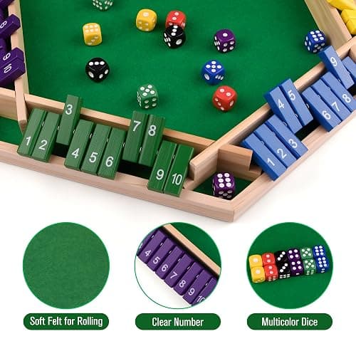 Havnidy Shut The Box Game 6 Player Wooden Table Games,Classic Dice Games,Travel Game,Wooden Math Traditional Pub Board Dice Game, Great Family Board Games Holiday Fun Game thumbnail 3