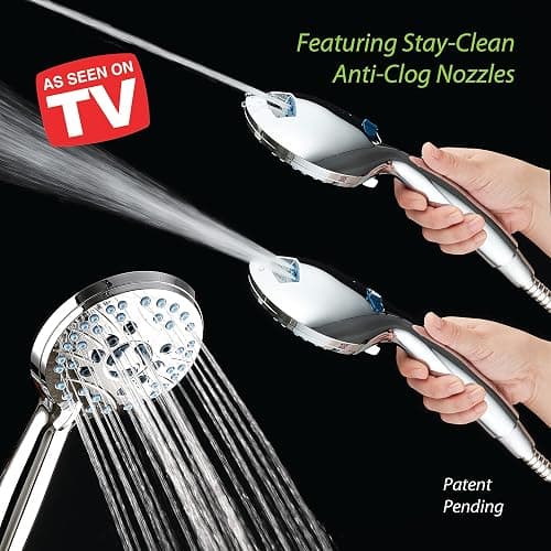 AquaCare High Pressure 8-mode Handheld Shower Head - Anti-clog Nozzles, Built-in Power Wash to Clean Tub, Tile & Pets, Extra Long 6 ft. Stainless Steel Hose, Wall & Overhead Brackets thumbnail 2
