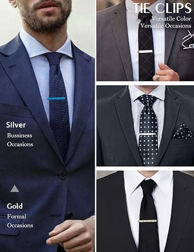 Jstyle 12 Pcs Tie Clips for Men Classic Tie Bar Clip for Regular Ties Black Gold Blue Silver Tone Necktie Gift Sets for Suit Accessories Men Father Wedding Anniversary Business thumbnail 7