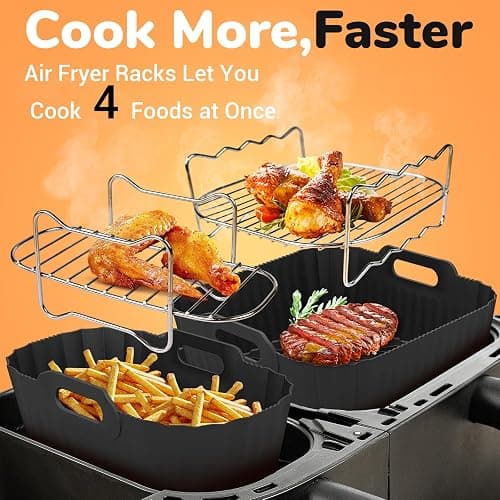 ENSINE Air Fryer Accessories for Philips Dual Basket Air Fryer 3000 Series,Compatible with Philips 5000 Series, Included Silicone Liners,Racks, Muffin Cups,loaf Tins,Food Tongs, Paper Liners,Gloves. thumbnail 3