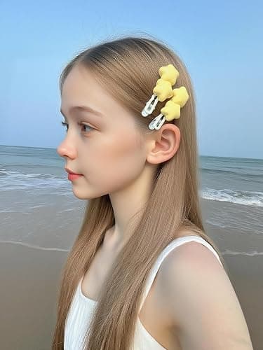 3D Star Hair Clips Women 2.36'' Cute Barrettes Y2K Kawaii Duckbill Clips for Girls Non-Slip Colorful Hair Accessories for Birthday Back to School - 4 Pack, Pink/Yellow thumbnail 7