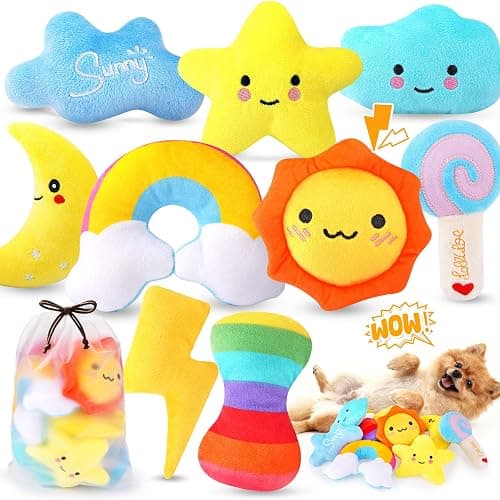 KIPRITII Whimsical Squeaky Dog Toys for Small Dogs & Puppies – Plush Toys Pack with Storage Bag, 9 Pcs Stuffed Puppy Chew Toys with Squeakers to Relieve Boredom - Image 1