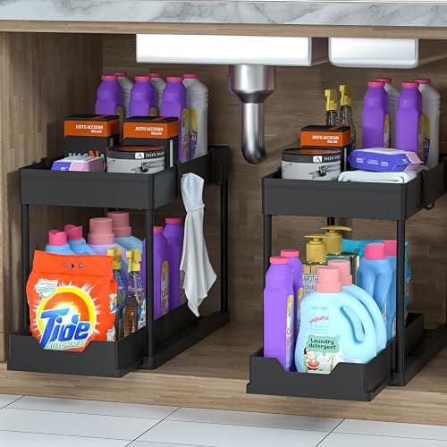 DEKAVA Under Sink Organizer 2 Pack, Bathroom Cabinet Organizer, 2 Tier Sliding Cabinet Basket Organizer Drawer, Multi-Purpose Bath Collection Baskets for Bathroom (Black) thumbnail 4
