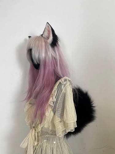 Movable Furry Tail Costume Accessories, Real Fur, Halloween Party Cosplay Dress (Black) thumbnail 2