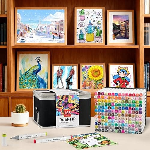 OHQOHQ Alcohol Markers Set 168 Colors with Case & Pen Holder, Dual Tip Alcohol Based Art Markers, Chisel & Fine Tip Coloring Markers for Adult Coloring Books, Drawing, Illustration, Art Supplies thumbnail 7