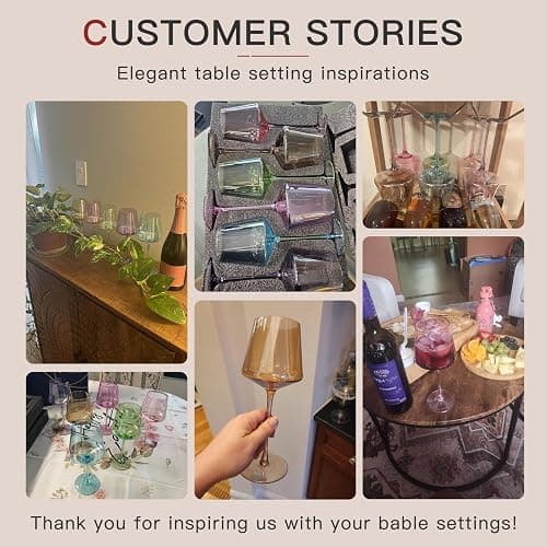 comfit Colored Wine Glasses Set of 6-18oz【Hand Blown】 Crystal Colorful Wine Glasses with With Long Stem-Muticolor Wine Glasses Wedding gift set for wine lovers Wine Dinner - Multicolor(6 Count) thumbnail 6