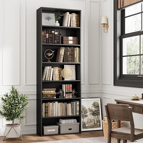 FACBOTALL 82" Tall Bookshelf Black Bookcase, 7-Tier Open Display Shelves | Extra Tall Bookcase with Storage, Floor to Ceiling Bookshelves, Narrow Bookshelf Home Decor Furniture for Office, Living Room thumbnail 2