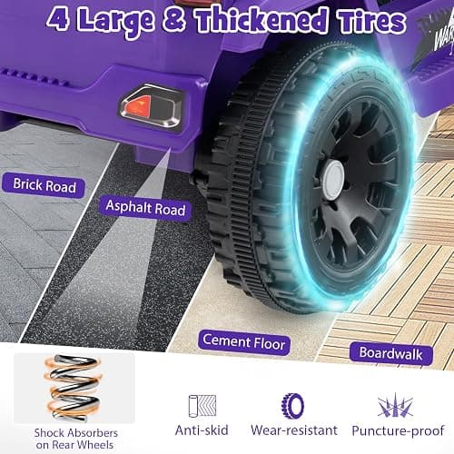 Costzon 12V Kids Ride on Car Truck w/Remote Control (Purple, 34"×23"×21") | Foldable Mirrors, 3 Speeds, LED Lights, Music & Horn, Battery Powered Electric  Vehicle for Toddlers, Ride on Toys thumbnail 9