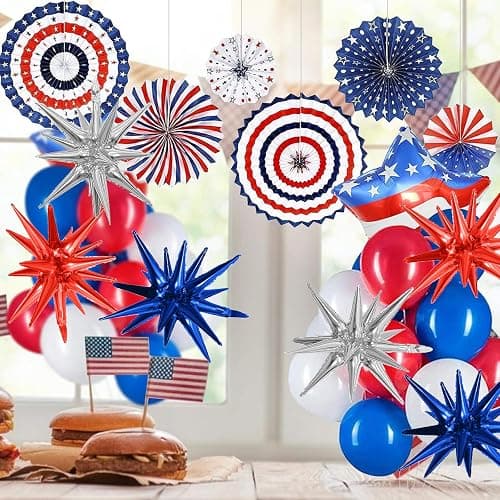 HILAVO 6PCS Star Balloons, 22Inch Huge Red Blue White Star Balloons Spike Cone Balloon for 4th of July Independence Day USA Patriotic Party Decorations thumbnail 5