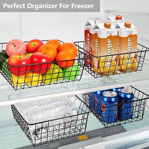 Wire Baskets for Organizing Household 4 Pack Pantry Baskets For Storage Pantry Wire Black Metal Storage Bins thumbnail 4