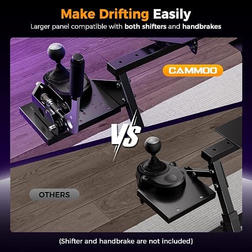 CAMMOO High Compatible Racing Wheel Stand Fits Handbrake, with Cup Holder | 31 Holes Wheel Panel, 26 Holes Shifter Panel, Foldable Sim Steering Racing Stand with Dual Anti-Slip, Wide Height Adjustment thumbnail 3