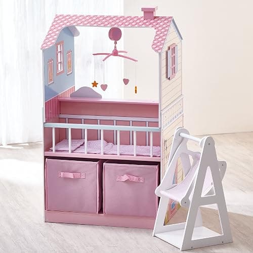 Olivia's Little World - All in One 16-18 inch Baby Doll Wooden Nursery Center - Double Sided Dollhouse for Baby Dolls with Swings - Multi- Functional Changing Station - Pink & Blue thumbnail 6