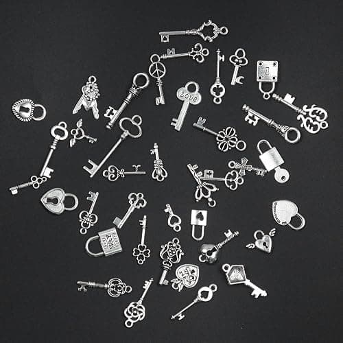 Aokbean Mixed 40Pcs Mini Fake Skeleton Keys and Heart Locks Charms for Jewelry Making Earring Necklace Pendants Keychain Accessories thumbnail 2