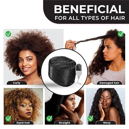 Hair Steamer For Natural Hair Home Use w/10-level Heats Up Quickly, Heat Cap For Deep Conditioning - Thermal Heat Cap For Black Hair, Great For Deep Conditioner (Black) thumbnail 6