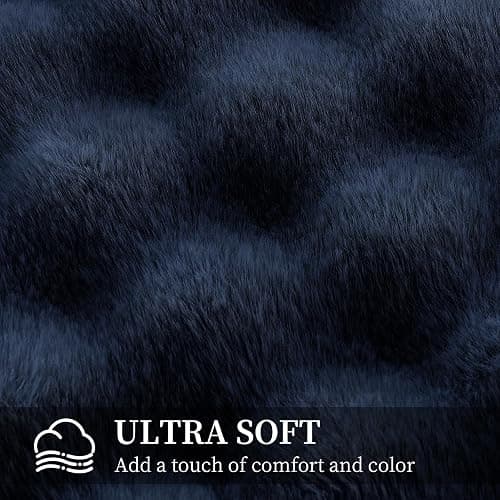 Faux Rabbit Fur Throw Blanket for Couch, Fluffy Warm Plush Thick Bubble Blanket for Bed Sofa Living Room, Soft Cozy Furry Blanket, 50x60 inches, Navy Blue thumbnail 9