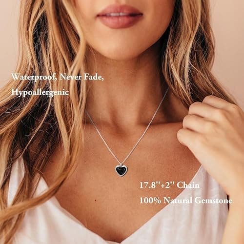 SmileBelle Heart Necklace for Women,Black Tourmaline Red Carnelian Rose Quartz Necklace as Easter Basket Stuffers for Girls,Jade Moonstone Necklaces Pink Jewelry Lover Necklaces Anniversary BDAY Gifts thumbnail 2