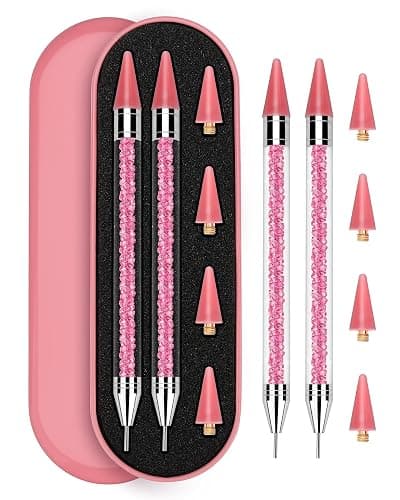 Rolybag Rhinestone Picker Tool, 2PCS Rhinestone Applicator Tool Dotting Wax Pen Dual-Ended with 4PCS Replaceable Wax Tips for DIY Nail Art Tool (Pink) - Image 1