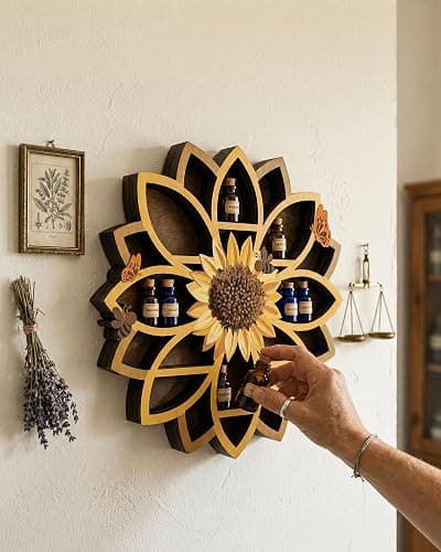Sunflower Decorations for Home Sunflower Gift for Women Crystal Wall Shelf | Sunflower Wall Art, Crystal Display Shelf, Boho Farmhouse Decor for Bedroom Kitchen Living Room & Birthday Gift for Her thumbnail 5