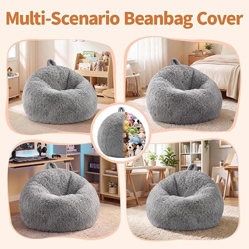 AZHCHKE Stuffed Animal Storage Bean Bag Chair Cover, Soft Bean Bag Cover | Fluffy Faux Fur Stuffed Animal Storage Chair, Non-Slip Bottom, Fill with Plush Toys or Blankets, for Kids Teens Adults Girls thumbnail 7