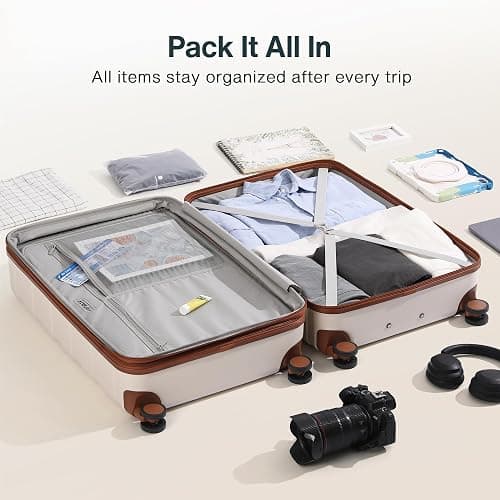 Vipbox Maletas de Viaje Rígidas Mediano 65cm (3 AÑOS DE Servicio VIP) Policarbonato Ampliable Set Maleta Trolley Ligero Duradero con 4 Ruedas Dobles Giratorias y Cerradura TSA, Blanco Elegante thumbnail 8