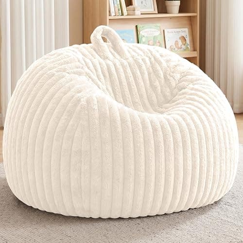 Bean Bag Cover No Filler Stuffed Animal Storage Bean Bag Chair Cover | Soft Faux Rabbit Fur,Non-Slip Bottom,Durable Zipper,Fill with Plush Toys or Blankets,for Adults Teens Kids Girls,Ivory - Image 1