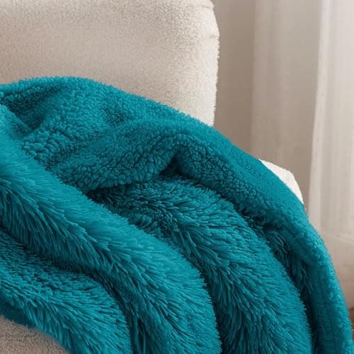 Bedsure GentleSoft Fluffy Turquoise Teal Throw Blanket, Teal Decor Cozy Gifts for Women Men, Soft Fuzzy Sherpa Fleece Plush Thick Warm Faux Fur Throws for Couch, Aqua Blanket Gifts for Mom, 50x60 thumbnail 5