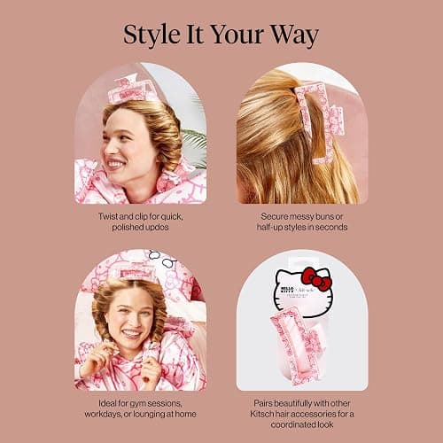 Kitsch Hello Kitty Recycled Plastic Jumbo Claw Clip, Extra Large claw Clips for Thick Hair, Big Hair Clips for Thin Hair | Ideal Gifts for Women (1 Piece, Pink Kitty Faces) thumbnail 7
