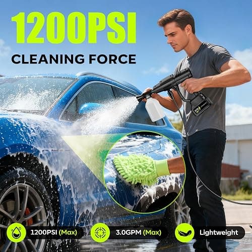 Cordless Pressure Washer with 30 Speed Levels & 6-in-1 Nozzle | Battery Powered, 24FT High-Elastic Hose, Handheld Portable, Car & Garden Cleaning, Patio Use thumbnail 2