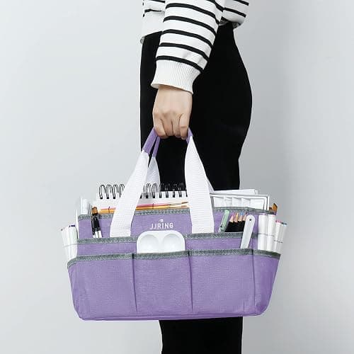 JJRING Craft Organizer Tote Bag Art Storage Caddy Lilac | With Multiple Pockets For Sewing, Scrapbooking, School, Medical, And Office Supplies thumbnail 8