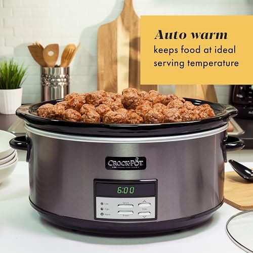 Crock-Pot Large 8-Quart Programmable Slow Cooker with Auto Warm Setting Black Stainless Steel thumbnail 6