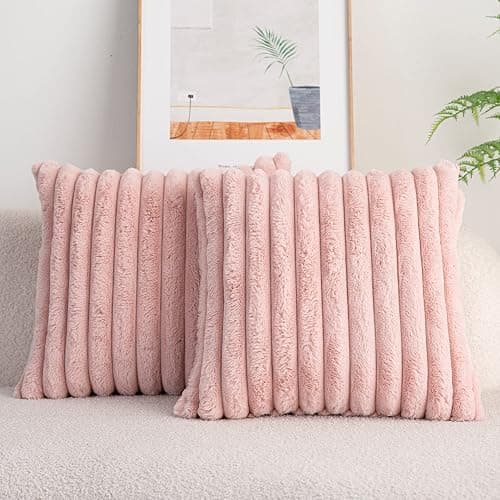 DEELAND Pack of 2,Double-Sided Faux Fur Plush Decorative Throw Pillow Covers Fuzzy Striped Soft Pillowcase Cushion Covers for Sofa Couch Bedroom - Image 1