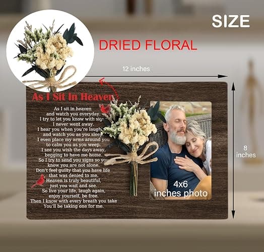 CAIFZ Memorial Picture Frame with Bouquet, As I Sit In Heaven Wooden Photo Frame Gifts for Loss of Loved one, 4x6 inch Photo thumbnail 3