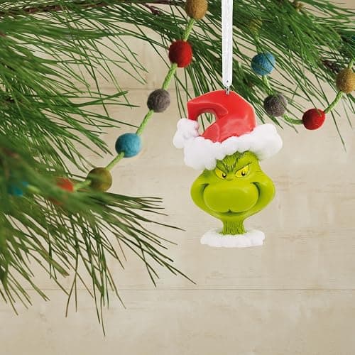 Hallmark Dr. Seuss's How The Grinch Stole Christmas! Grinch in Santa Hat Christmas Ornament thumbnail 2