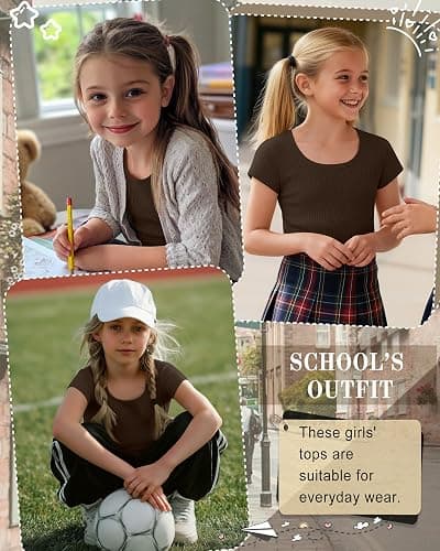 Oakgarden Girls Cap Sleeve T-Shirts Kids Ribbed Knit U-Neck Tops Fitted Short Sleeve Shirts Cute Summer Basic Tees 5-14 Years thumbnail 2