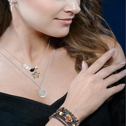 BATHRINS Y2k Grunge Jewelry Accessories - Spike Star Earrings Dangle,Gothic Swirl Star Necklace,Leather Bracelet For Halloween Rave Concert Alt Punk Emo Accessories thumbnail 2