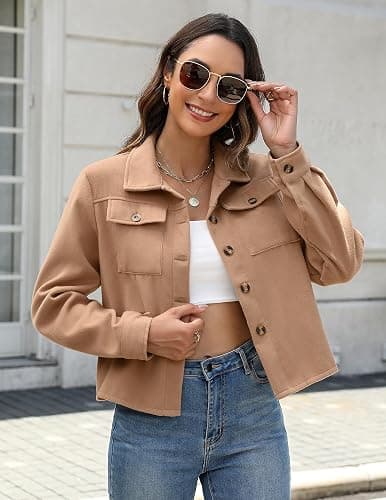 Zeagoo Flannels for Women Cropped Shacket Jacket Fashion Plaid Button Down Shirt 2026 Fall Coat Tops thumbnail 2