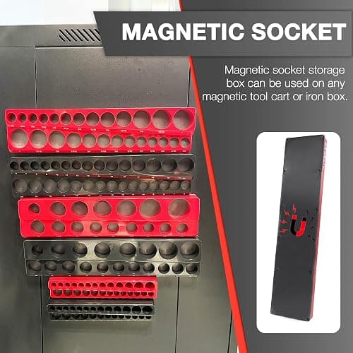 EACELIY 6-Piece Magnetic Socket Organizer Set, 1/2", 1/4" and 3/8" SAE & Metric Deep & Shallow Socket Holder Kit, holds 141 stanard Sockets, attaches to steel box/tool cart (sockets not included) thumbnail 5